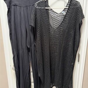 Black Mesh Swim Coverup and pants